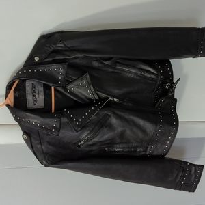 Premium leather jacket with silver studded embellishments